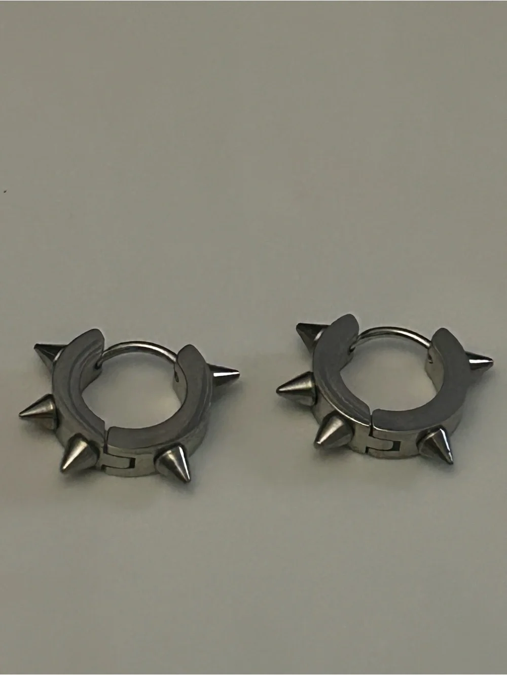 Men's Silver Spike Hoop Earrings - Stainless Steel Huggies